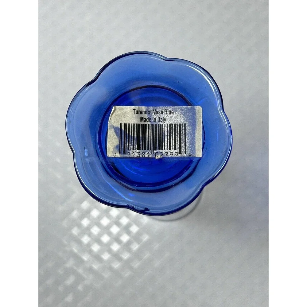Bormioli Rocco Vase Italian Art Glass‎ Cobalt Blue Flower Controlled Bubbles